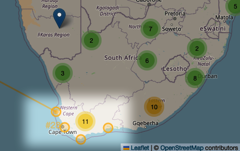 Locations of the four South African stations