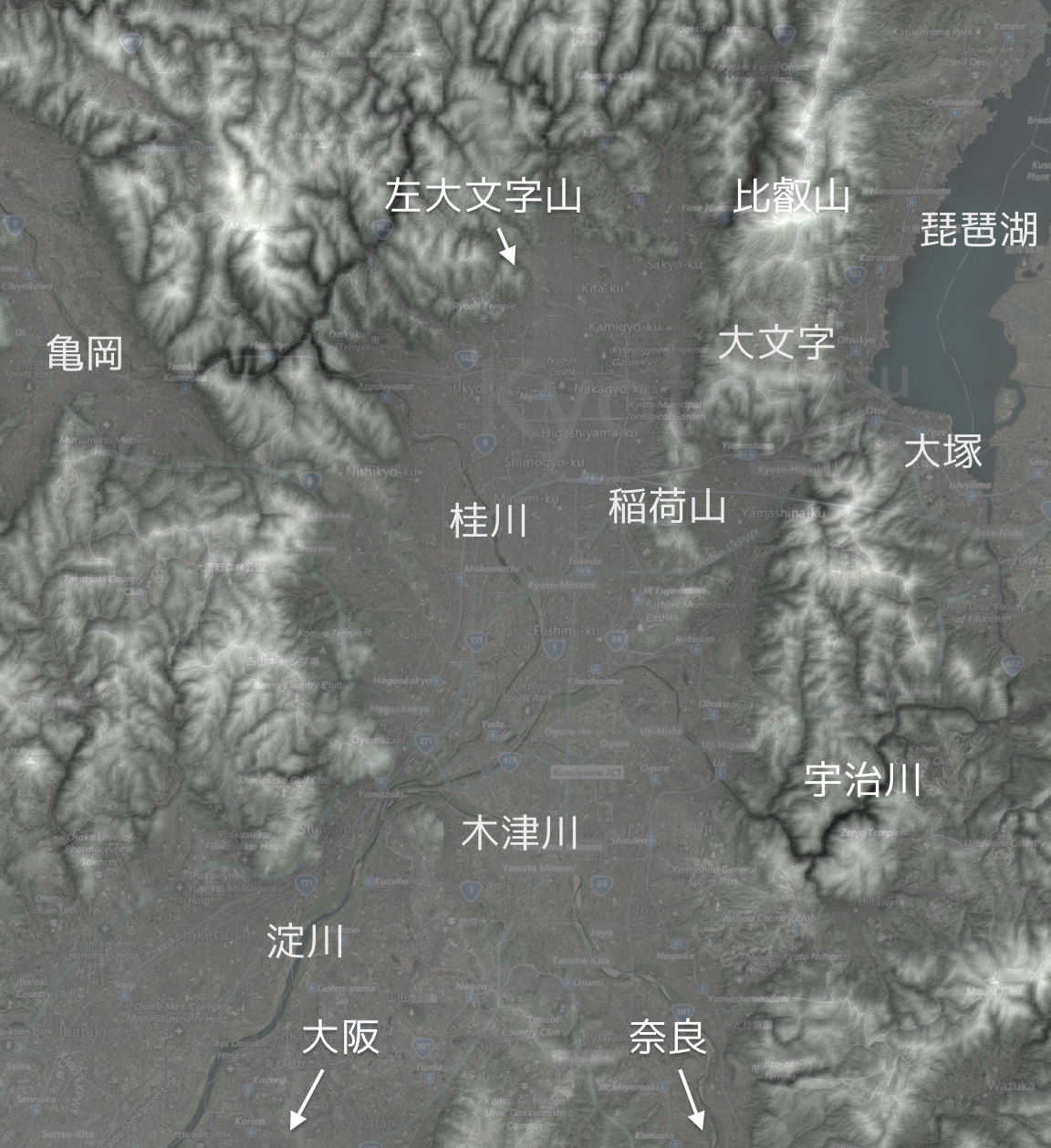 Kyoto texshade with Bing aerial basemap